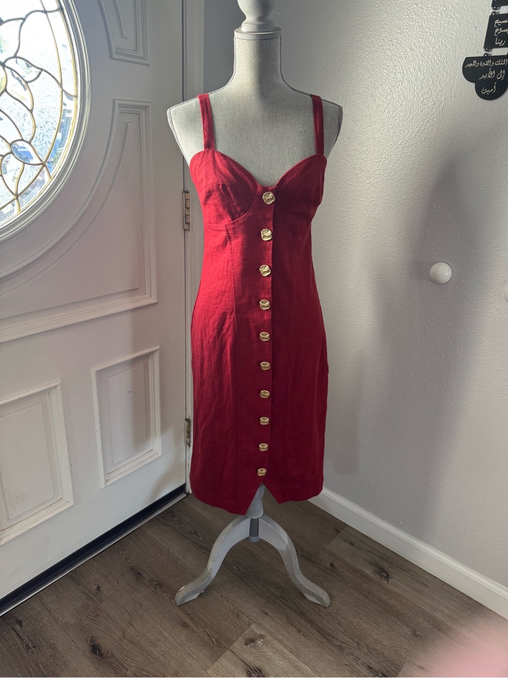 14th & Union Red Sleeveless Button-Front Midi Dress